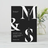 モダンエレガントモノグラム白黒結婚ズ 招待状 (スタンド正面)