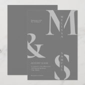モダンエレガントモノグラム結婚グレイ 招待状 (正面/裏面)