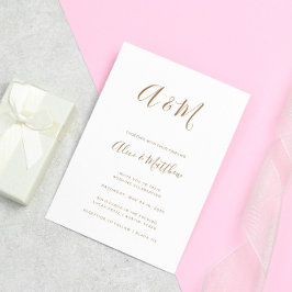 モダンエレガントモノグラ結婚ム金ゴールド 招待状