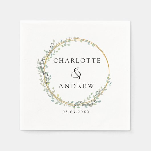 モダンエレガントユーカリ結婚の スタンダードカクテルナプキン (正面)