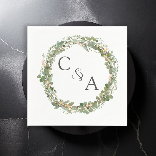 モダンエレガントユーカリ結婚の スタンダードカクテルナプキン