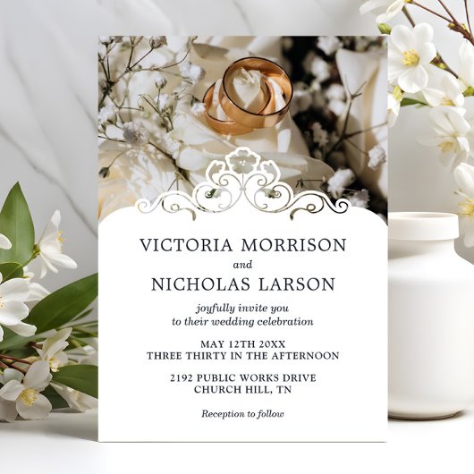 モダンエレガントリングや輪クラシック結婚フローラ 招待状