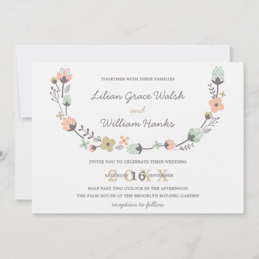 モダンエレガントレトロフローラ結婚リース 招待状 (正面)