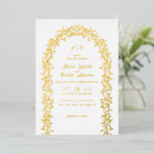 モダンエレガントロマンティックフラワーウェディングリース 箔招待状 (立ち正面)