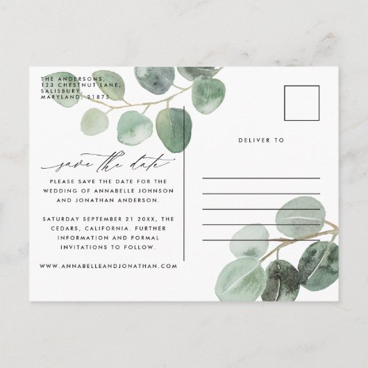 モダンエレガントヴィンテージの非結婚写真 案内ポストカード (裏面)