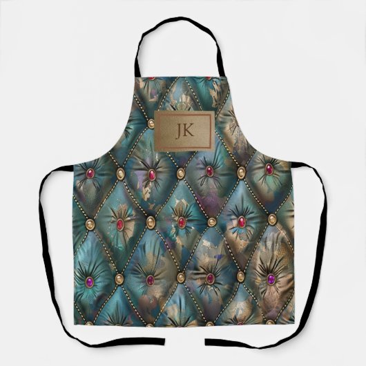 モダンエレガントヴィンテージレザーカラフルダイヤモンド エプロン (正面)