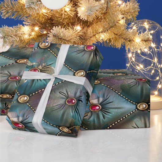 モダンエレガントヴィンテージレザーカラフルダイヤモンド ラッピングペーパー (クリスマス)