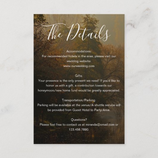 モダンエレガントヴィンテージ素朴秋の結婚式詳細 エンクロージャーカード (正面)