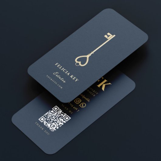 モダンエレガント不動産仲介業者実在エージェントDark Blue 名刺