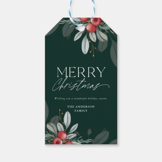 モダンエレガント休日の緑のメリークリスマス ギフトタグ (正面)