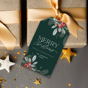 モダンエレガント休日の緑のメリークリスマス ギフトタグ