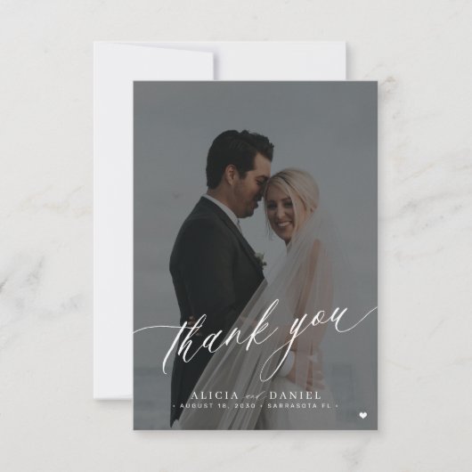 モダンエレガント写白黒結婚の サンキューカード (正面)