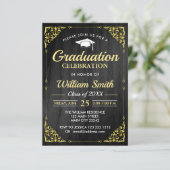 モダンエレガント写真付きゴールデン卒業パーティー 招待状 (スタンド正面)