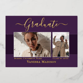 モダンエレガント写真箔卒業発表 箔招待状