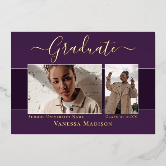 モダンエレガント写真箔卒業発表 箔招待状 (正面)