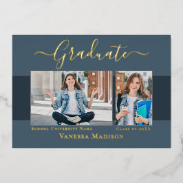 モダンエレガント写真箔卒業発表 箔招待状