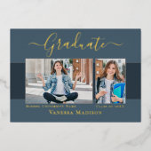 モダンエレガント写真箔卒業発表 箔招待状 (正面)