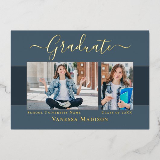 モダンエレガント写真箔卒業発表 箔招待状 (正面)