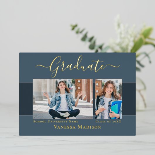 モダンエレガント写真箔卒業発表 箔招待状 (立ち正面)