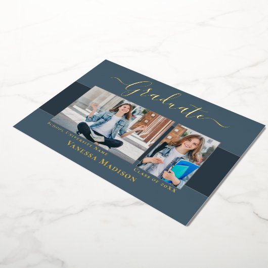 モダンエレガント写真箔卒業発表 箔招待状 (回転した状態)