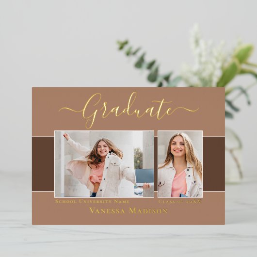 モダンエレガント写真箔卒業発表 箔招待状 (立ち正面)