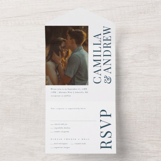 モダンエレガント写真結婚 オールインワン招待状 (内側)