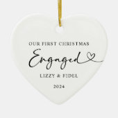 モダンエレガント初めてのクリスマス婚約した セラミックオーナメント (正面)