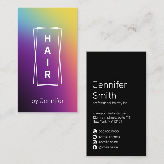 モダンエレガント勾配カラフルホログラフィック毛 名刺 (正面/裏面)