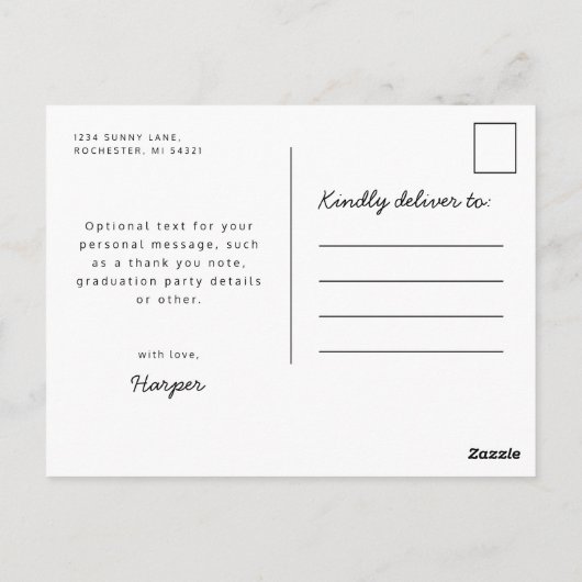 モダンエレガント勾配卒業写真 ポストカード (裏面)