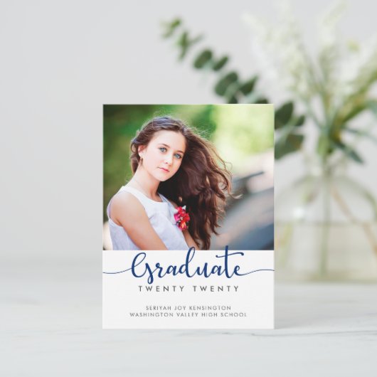 モダンエレガント卒業スクリプト写真 案内ポストカード (スタンド正面)