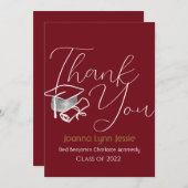 モダンエレガント卒業ホワイトキャ感謝していップスクリプト サンキューカード (正面/裏面)