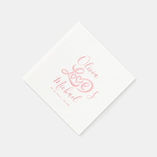 モダンエレガント台詞のカップル名をピンク結婚色に スタンダードカクテルナプキン (角)