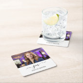 モダンエレガント名前をカスタムするモノグラムのスクリプト写真 スクエアペーパーコースター (インサイチュ)