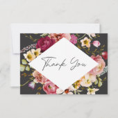 モダンエレガント夏の草地フローラブラック結婚ズ サンキューカード (正面)