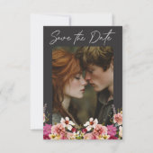 モダンエレガント夏の草地フローラブラック結婚ズ セーブザデート (正面)