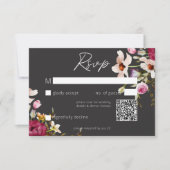 モダンエレガント夏の草地フローラブラック結婚ズ 出欠カード (正面)