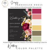 モダンエレガント夏の草地フローラブラック結婚ズ 招待状