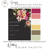 モダンエレガント夏の草地フローラブラック結婚ズ 招待状