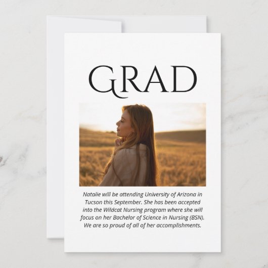 モダンエレガント大学又は高等学校卒業 案内状 (裏面)