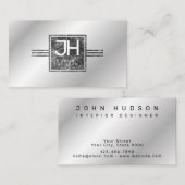 モダンエレガント大理石シルバーとラインのテンプレート 名刺 (正面/裏面)