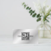 モダンエレガント大理石シルバーとラインテンプレート 名刺 (スタンド正面)