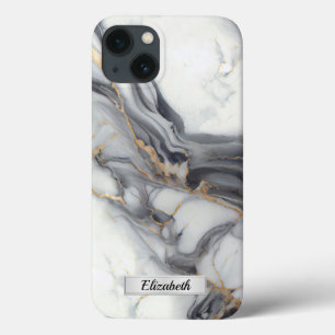 モダンエレガント大理石フェイク金ゴールドカスタム iPhone 13ケース