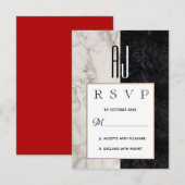 モダンエレガント大理石ブラックホワイト＆ゴールドウェディング 出欠カード (正面/裏面)