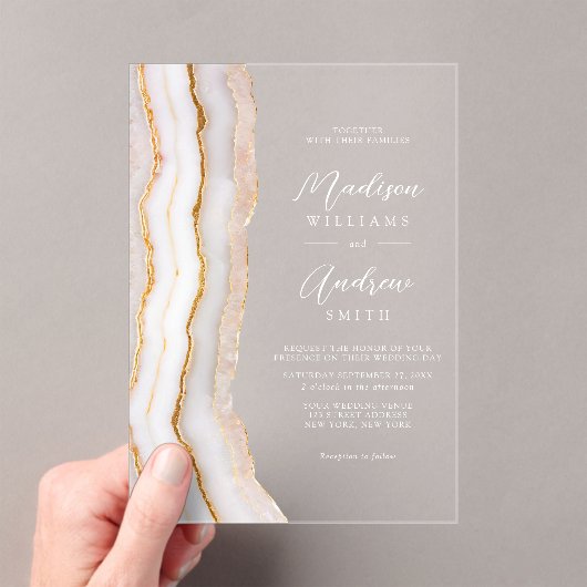モダンエレガント大理石結婚の アクリル招待状 (インサイチュ (ポータブル))