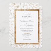 モダンエレガント感じ金ゴールド結婚フローラ 招待状 (正面/裏面)