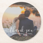 モダンエレガント感謝していの写真結婚の脚本 ラウンドペーパーコースター (正面)