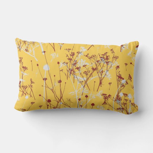 モダンエレガント抽象芸術赤マスタードイエローフローラ ランバークッション (裏面)