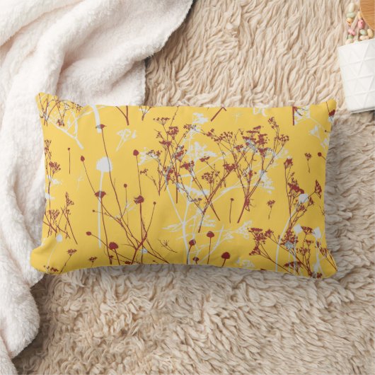 モダンエレガント抽象芸術赤マスタードイエローフローラ ランバークッション (ブランケット)