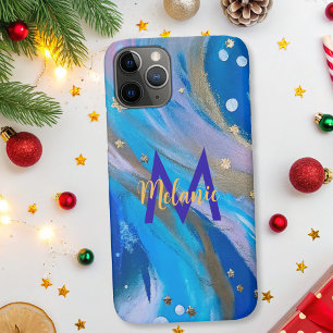 モダンエレガント抽象芸術青お洒落金ゴールド iPhone 11 PROケース