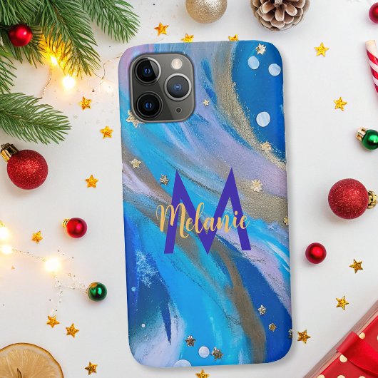 モダンエレガント抽象芸術青お洒落金ゴールド Case-Mate iPhoneケース